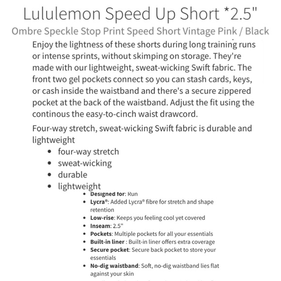 LULULEMON Speed Up Short 2.5” Ombre Speckle Stop Print Speed Short Pink/Black 8 - Picture 16 of 16